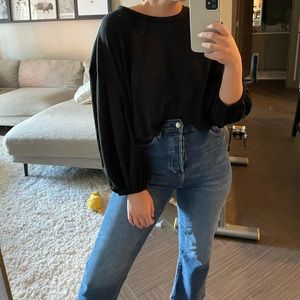 Boxy waffle knit with balloon sleeves